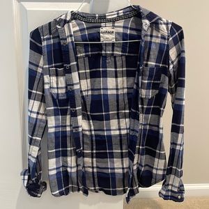 Blue black and white plaid shirt